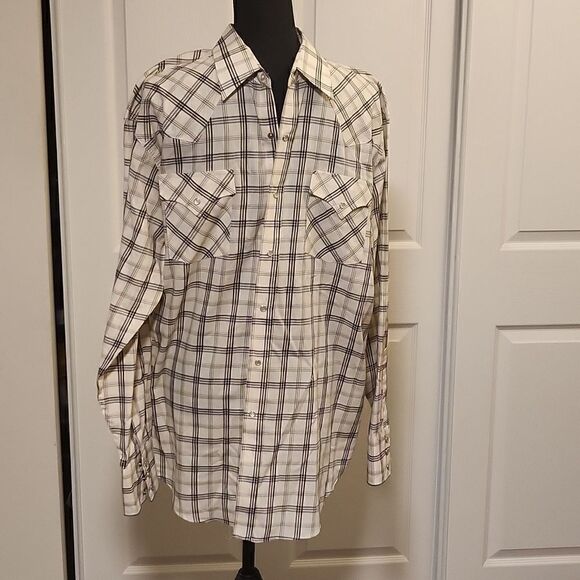Off white plaid Eli Cattleman long sleeve button down shirt - Picture 1 of 7